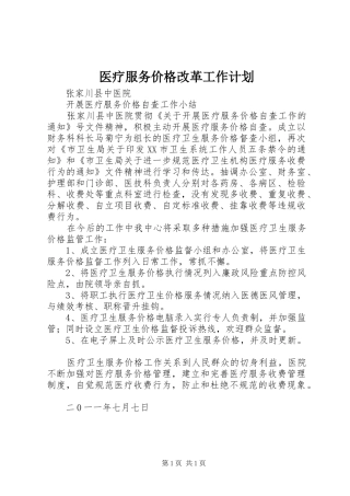 医疗服务价格改革工作计划 