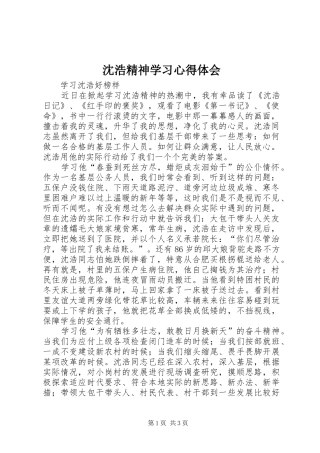 沈浩精神学习心得体会
