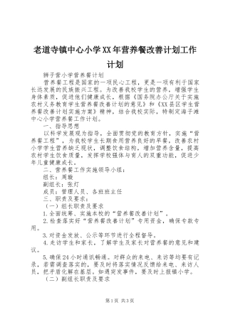 老道寺镇中心小学XX年营养餐改善计划工作计划 