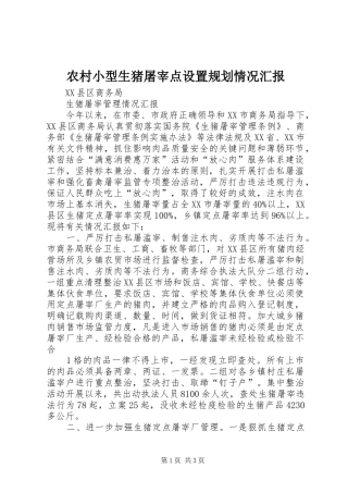 农村小型生猪屠宰点设置规划情况汇报 