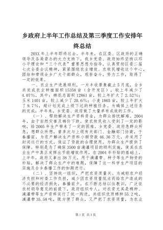乡政府上半年工作总结及第三季度工作安排年终总结 