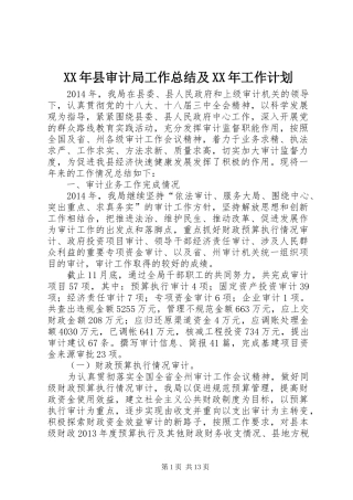 XX年县审计局工作总结及XX年工作计划 