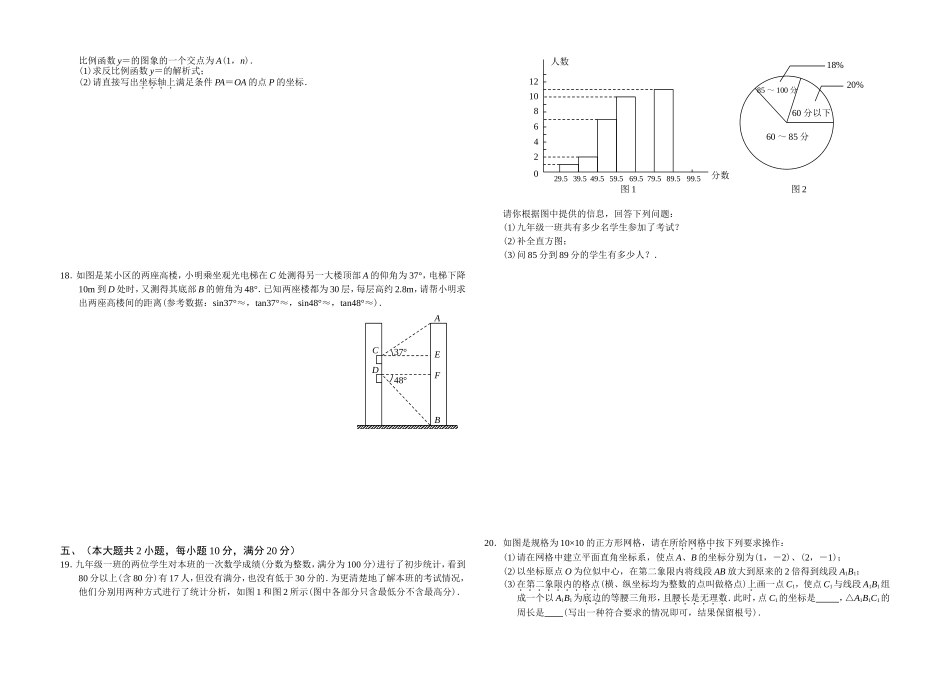 中考模拟考试数学试题1_第2页