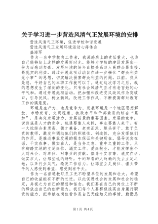 关于学习进一步营造风清气正发展环境的安排 