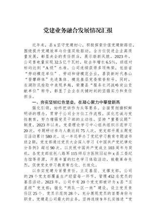 党建业务融合发展情况汇报