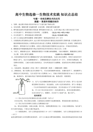 高中生物选修一生物技术实践知识点总结