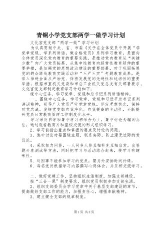 青铜小学党支部两学一做学习计划 