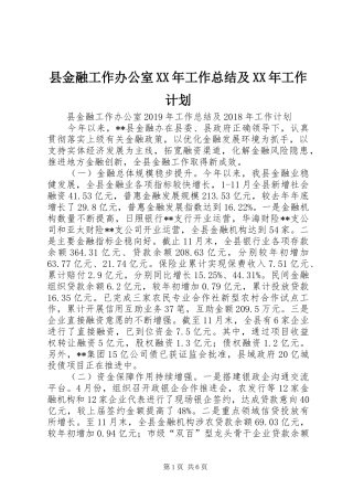 县金融工作办公室XX年工作总结及XX年工作计划 