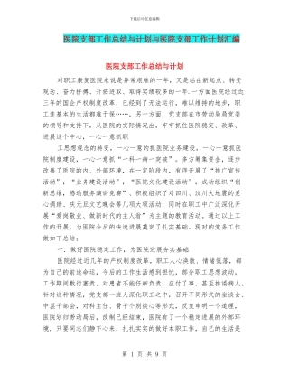 医院支部工作总结与计划与医院支部工作计划汇编