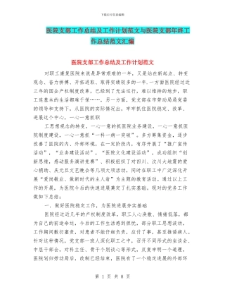 医院支部工作总结及工作计划范文与医院支部年终工作总结范文汇编