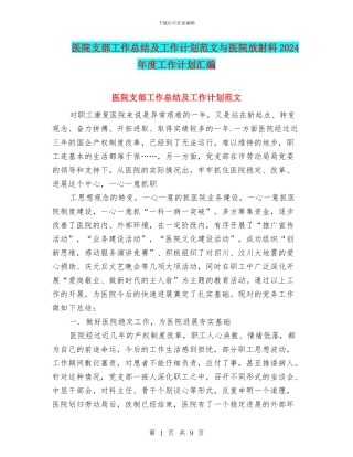 医院支部工作总结及工作计划范文与医院放射科2024年度工作计划汇编