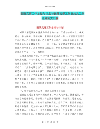 医院支部工作总结与计划与医院支部工作总结及工作计划范文汇编