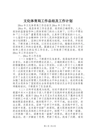 文化体育局工作总结及工作计划 