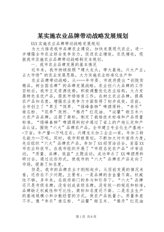 某实施农业品牌带动战略发展规划 