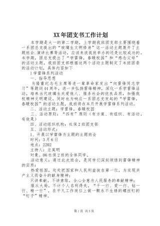 XX年团支书工作计划 