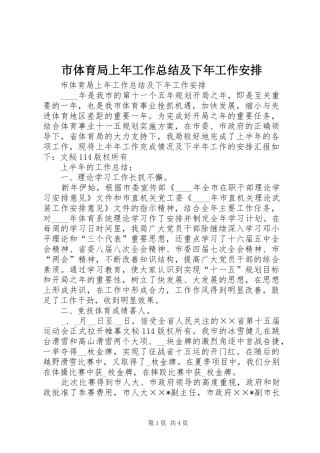 市体育局上年工作总结及下年工作安排 