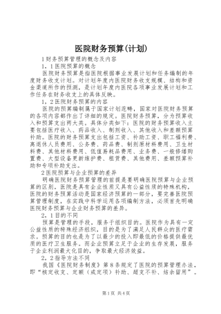 医院财务预算(计划) 