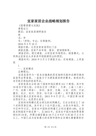 宜家家居企业战略规划报告 