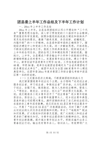 团县委上半年工作总结及下半年工作计划 