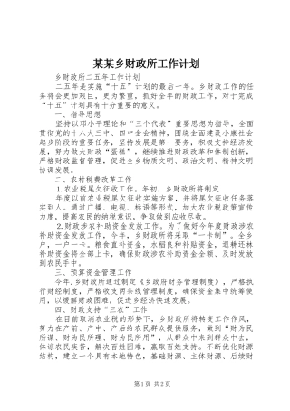 某某乡财政所工作计划 