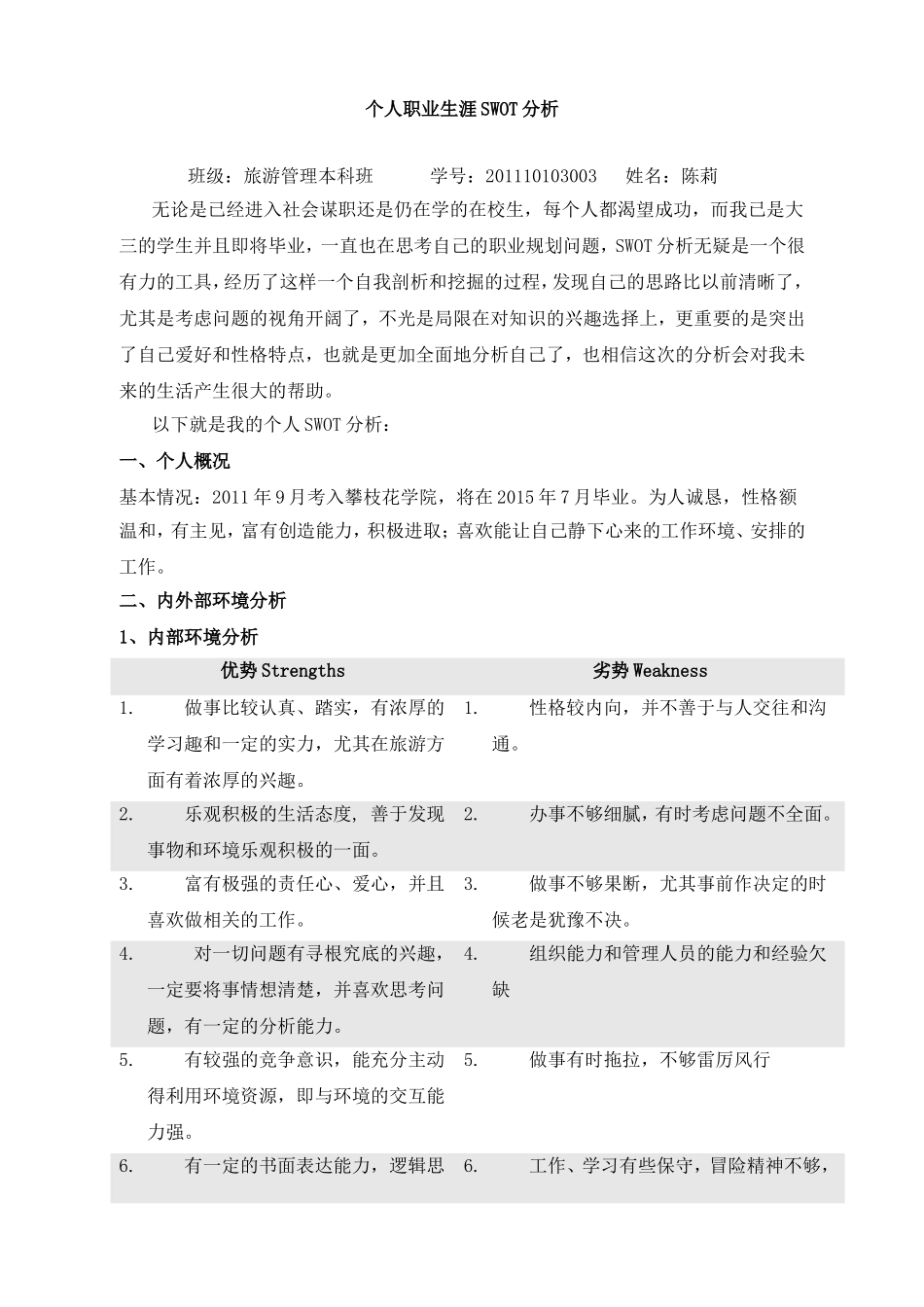 个人职业swot分析(1)_第1页