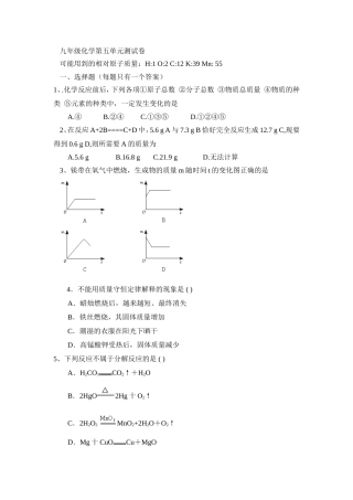 九年级化学第五单元测试卷