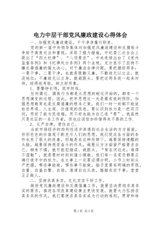 电力中层干部党风廉政建设心得体会