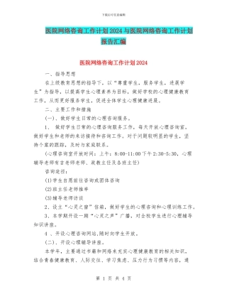 医院网络咨询工作计划2024与医院网络咨询工作计划报告汇编