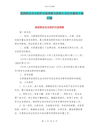 医院职业安全防护应急预案与医院行业作风建设方案汇编
