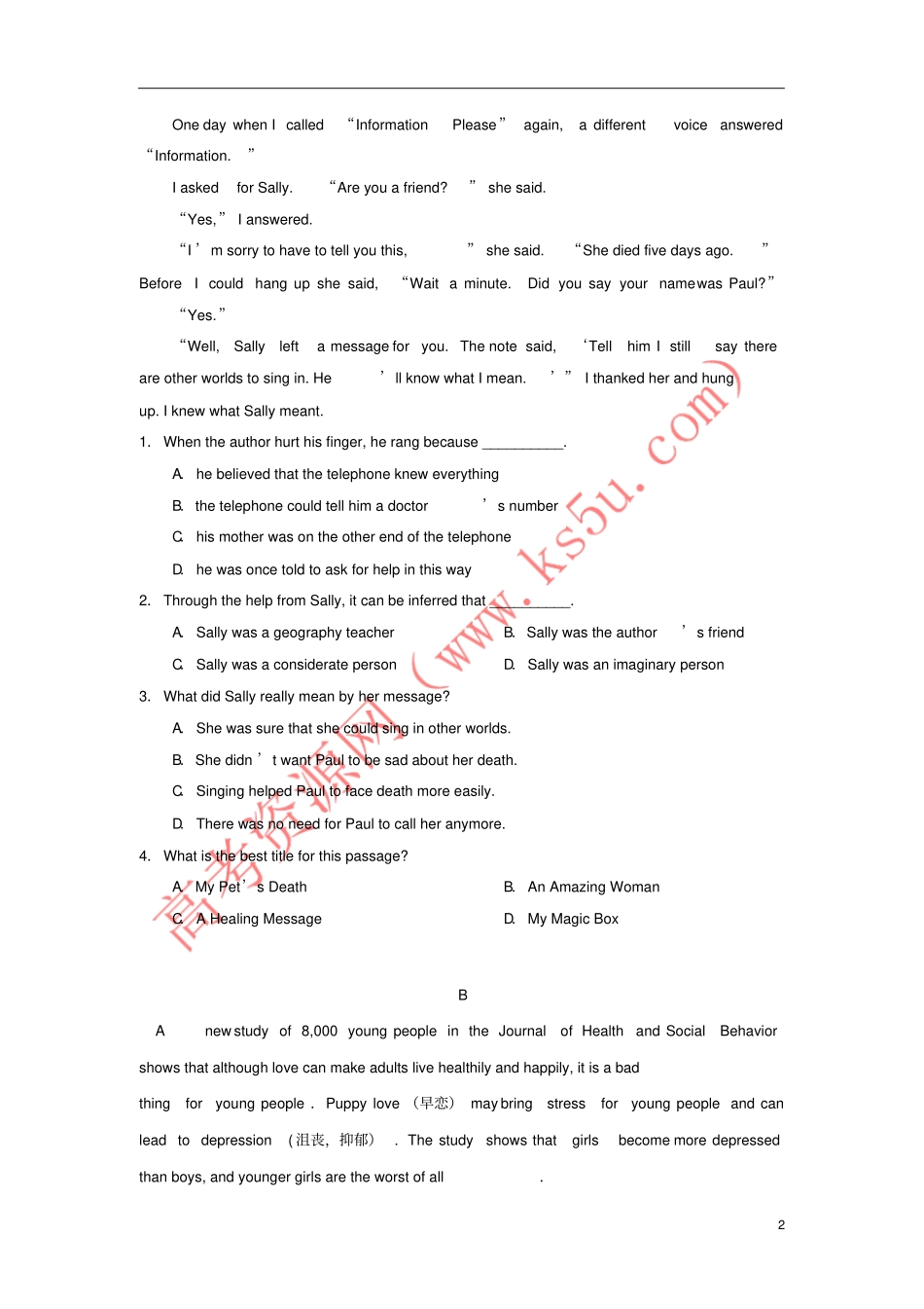 内蒙古赤峰2017-2018学年高二英语上学期升学考试一模试题_第2页