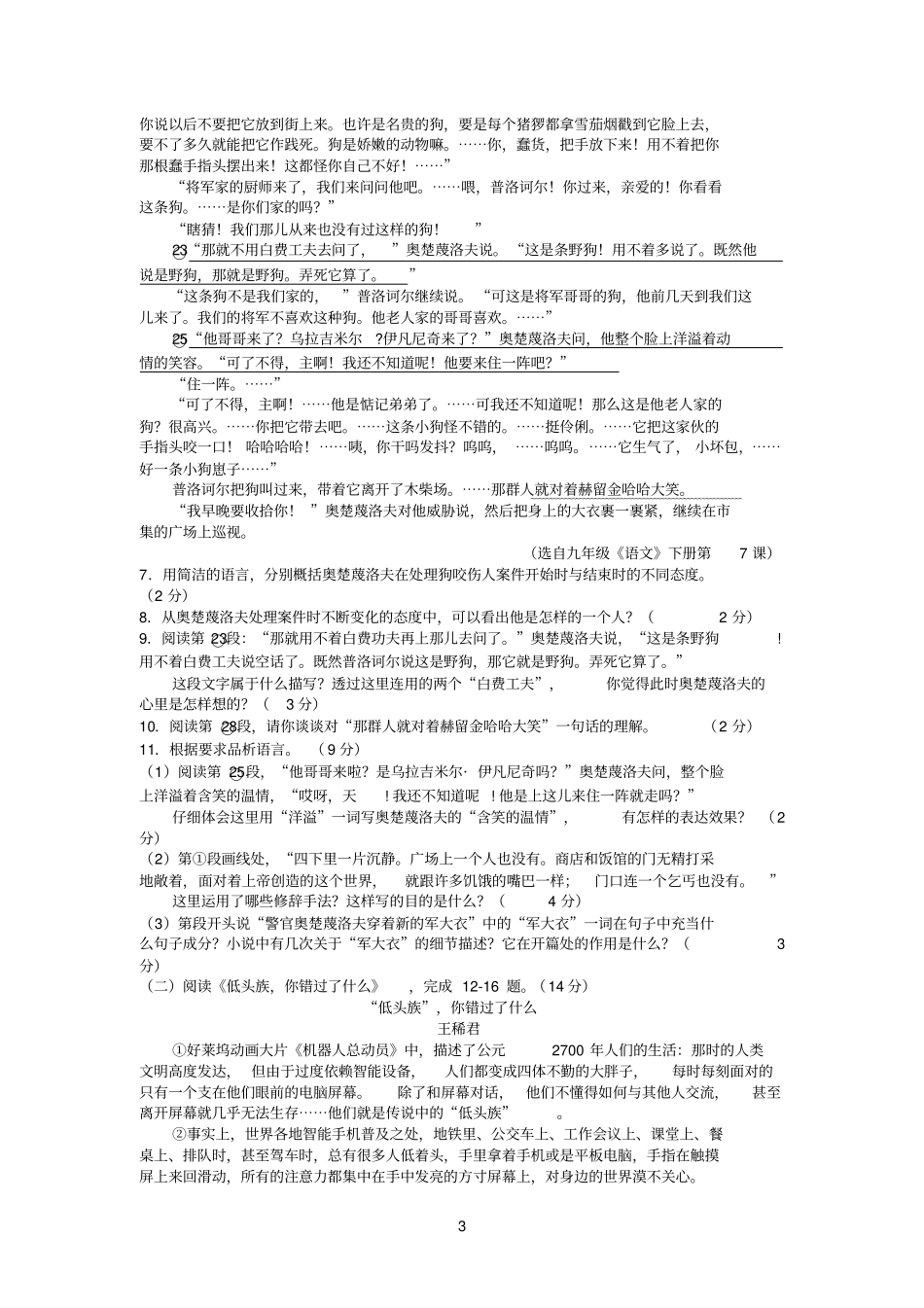 内蒙古赤峰2014年中考语文试题版,含答案_第3页