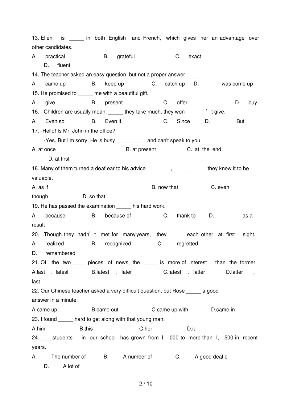 内蒙古赤峰二中2018_2019学年高一英语上学期第二次周测试题无答案_第2页