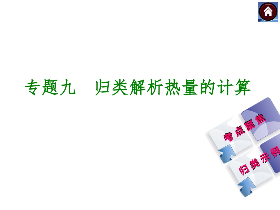 【最新—中考必备】（安徽专版）2014中考复习方案课件（考点聚焦+归类示例）-专题精讲：专题九　归类解析热量的计算_第1页
