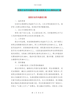 医院行业作风建设方案与医院见习心得体会汇编