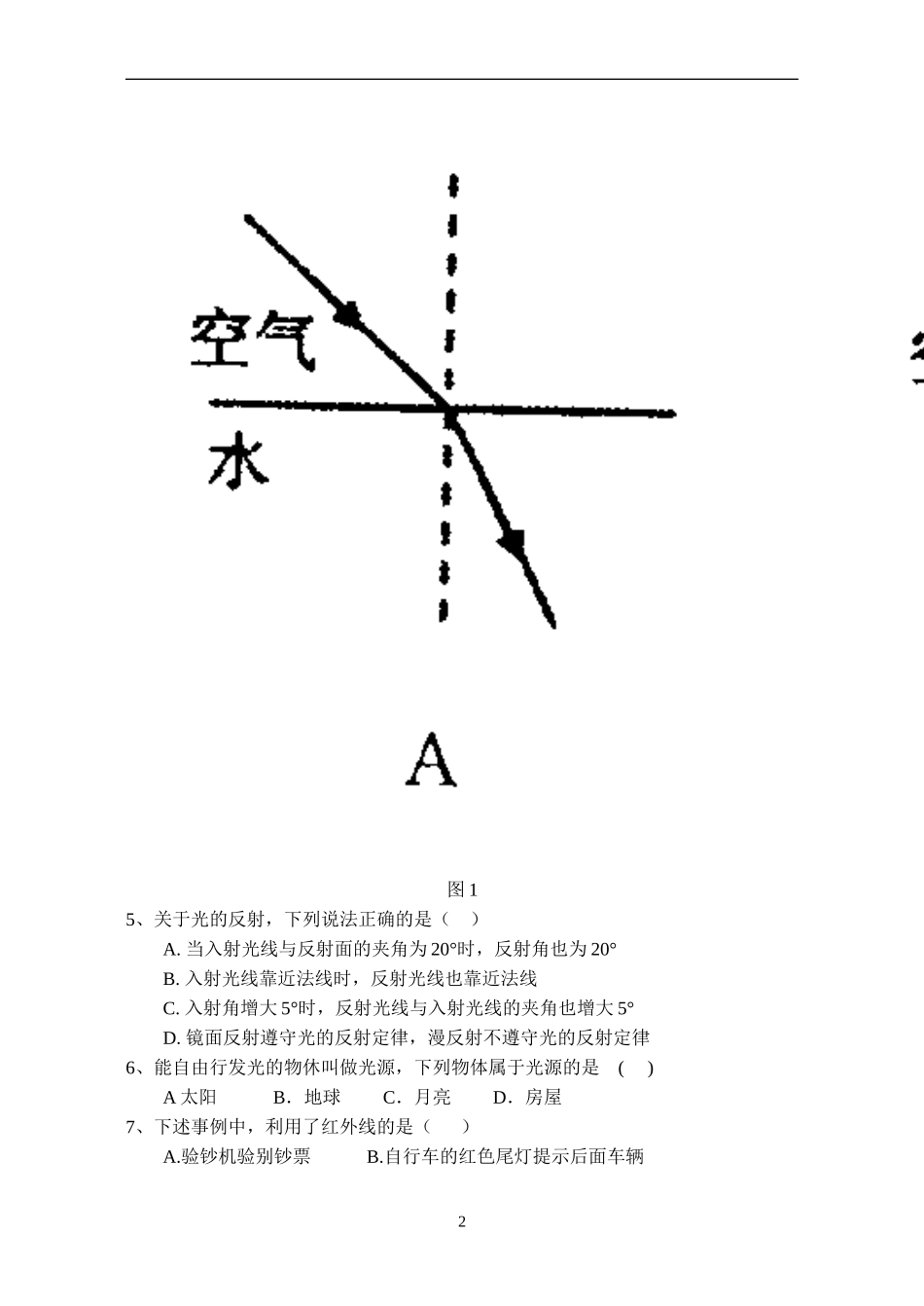 2012--2013初二物理第三章光现象知识点题型汇总_第2页