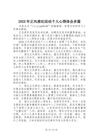 20XX年正风肃纪活动个人心得体会多篇
