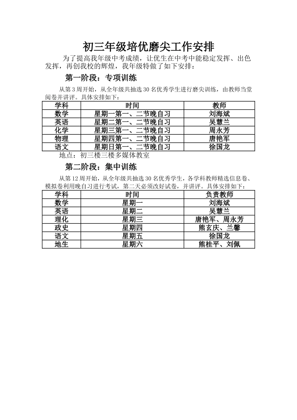 初三年级培优磨尖工作安1_第1页