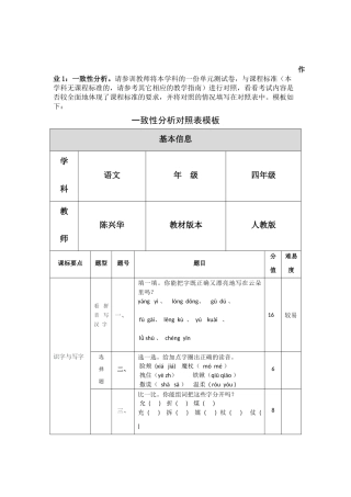 单元测验卷与课标的对照表
