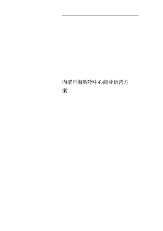 内蒙巨海购物中心商业运营方案