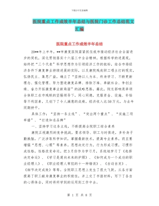 医院重点工作成效半年总结与医院门诊工作总结范文汇编