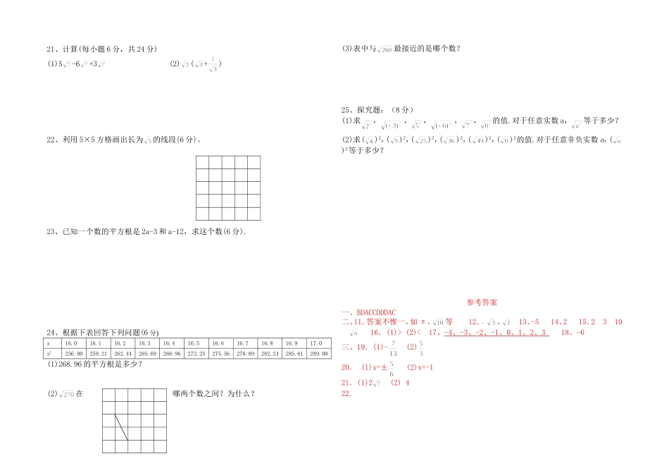 沪科版七年级下册数学单元测试——实数_第2页