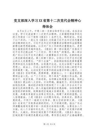 党支部深入学习XX省第十二次党代会精神心得体会