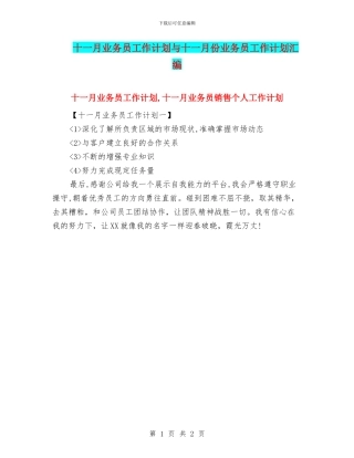 十一月业务员工作计划与十一月份业务员工作计划汇编