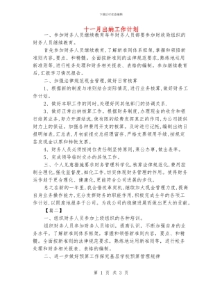 十一月出纳工作计划