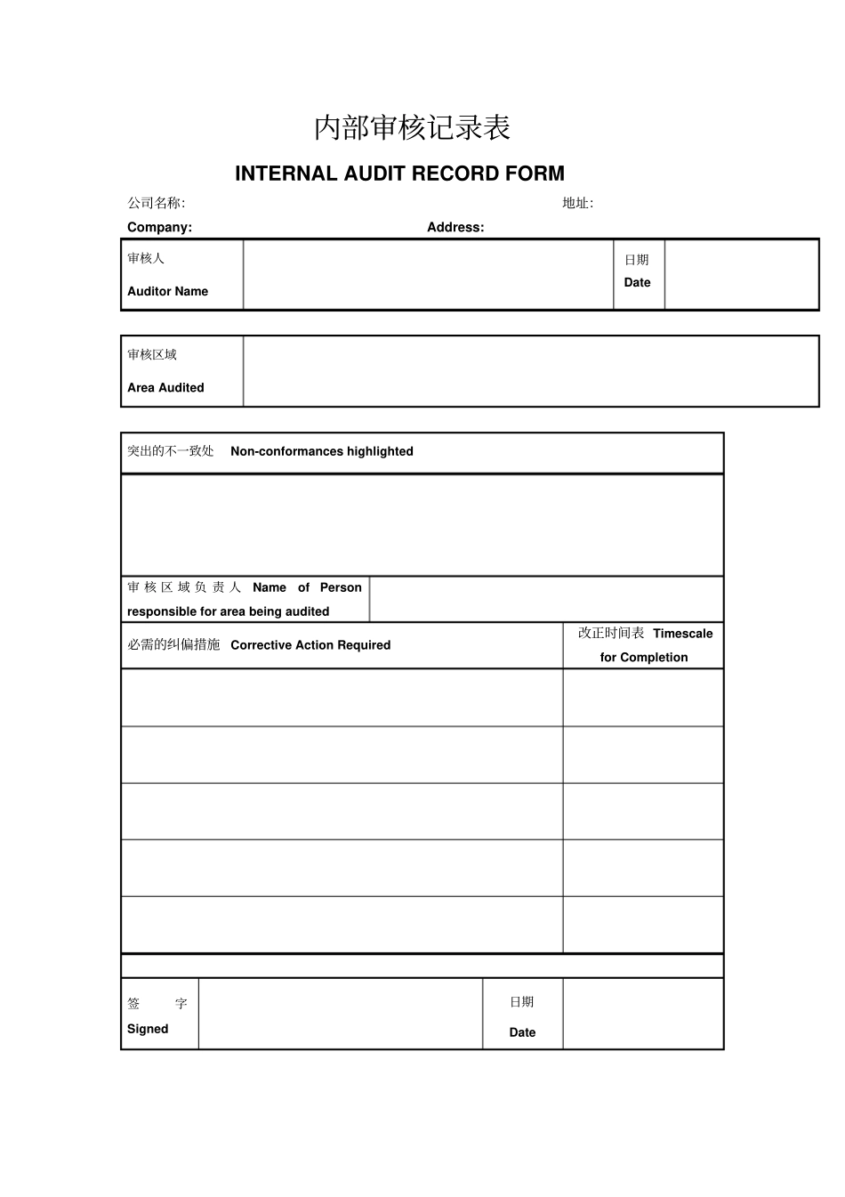 内部审核记录表格式_第1页