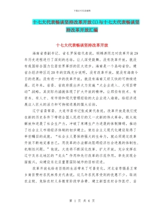 十七大代表畅谈坚持改革开放与十七大代表畅谈坚持改革开放汇编