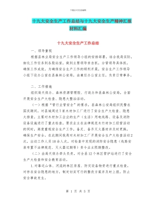 十九大安全生产工作总结与十九大安全生产精神汇报材料汇编