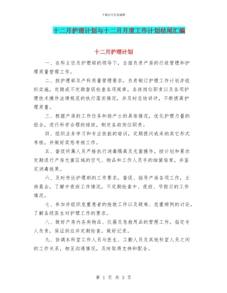 十二月护理计划与十二月月度工作计划结尾汇编