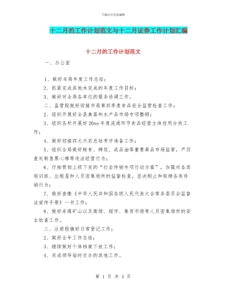 十二月的工作计划范文与十二月证券工作计划汇编