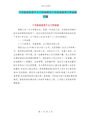 十月份业务员个人工作总结与十月份业务员工作总结汇编